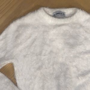 Fuzzy, white, knit sweater
